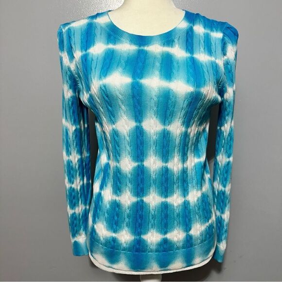 Talbots petite tie dye style sweater light bluish/turquoise stripe size SP - Picture 1 of 6